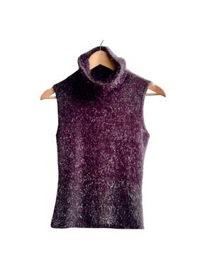 Sleeveless Funnel neck Holiday Party top w/metallic details fuzzy sz small